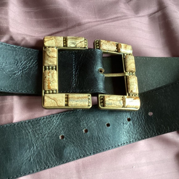 Vintage Leatherock Black Brown Stone Leather Belt main image 4